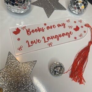 Red and White Bookmark with Tassel